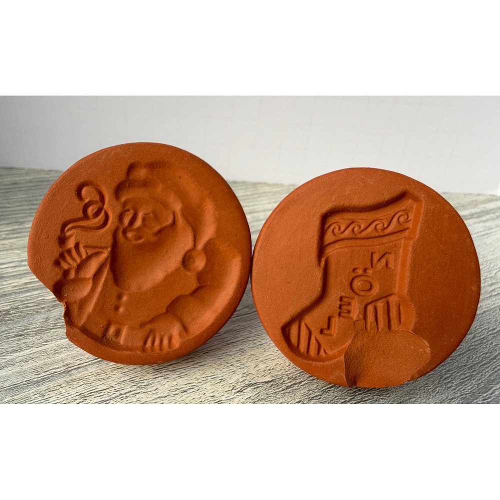 Vintage Foxcroft Terra Cotta Cookie Stamps Santa Stocking Christmas Grannycore